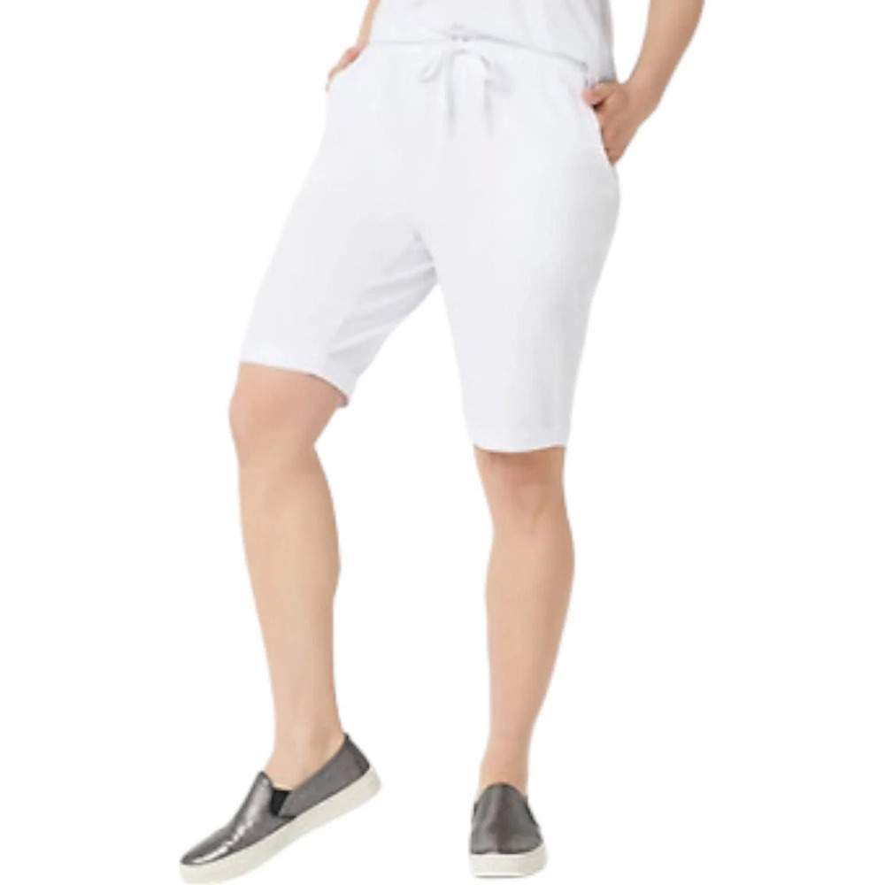 zuda Z-Knit Cuffed Bermuda Shorts with Drawcord White - Petite